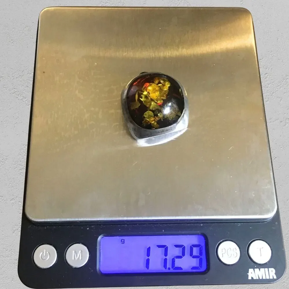 Y2K Boho Resin Amber Pendant with Gold Leaf Look 2001